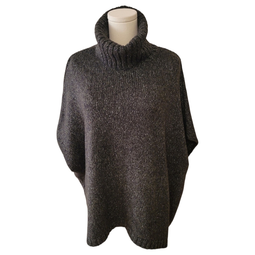 LOFT Charcoal‎ Gray Metallic Poncho Sweater Size XS/S